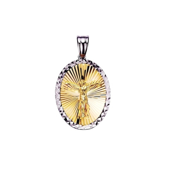 925 Sterling Silver & 14k Gold Filled  Oval Medallion Pendant - Picture 1 of 7